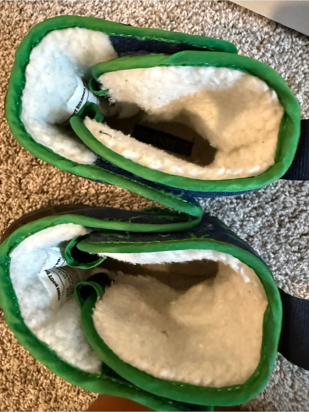 Kids Navy and Green Dinosaur Snow Boots with Insulated Lining